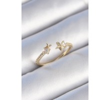 Pirinç Gold Renk Zirkon Taş Detay Yıldız Model Kadın Yüzük - TJ-BYK3446