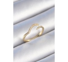Pirinç Gold Renk Zirkon Taşlı Kadın Yüzük - TJ-BYK3450