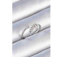 Pirinç Gümüş Renk Zirkon Taşlı İncili Yaprak Model Kadın Yüzük - TJ-BYK3453