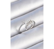 Pirinç Gümüş Renk Zirkon Taşlı İncili Yaprak Model Kadın Yüzük - TJ-BYK3453