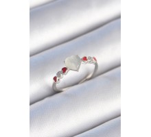 Pirinç Gümüş Renk Beyaz Mineli Kalp Model Zirkon Taş Detaylı Kadın Yüzük - TJ-BYK3459