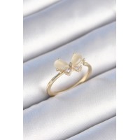 Pirinç Gold Renk Beyaz Mineli Zirkon Taşlı Kelebek Model Kadın Yüzük TJ-BYK3464