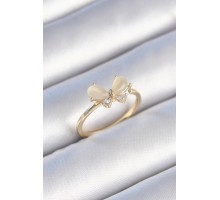 Pirinç Gold Renk Beyaz Mineli Zirkon Taşlı Kelebek Model Kadın Yüzük - TJ-BYK3464