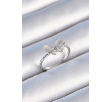 Pirinç Gümüş Renk Zirkon Taşlı Beyaz Mineli Kelebek Model Kadın Yüzük - TJ-BYK3465