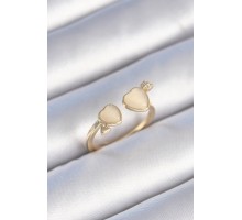 Pirinç Gold Renk Beyaz Mineli Kalp Model Kadın Yüzük - TJ-BYK3472