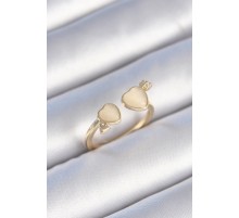 Pirinç Gold Renk Beyaz Mineli Kalp Model Kadın Yüzük - TJ-BYK3472