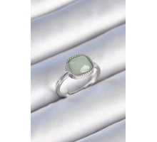 Pirinç Gümüş Renk Yeşil Kare Mineli Kadın Yüzük - TJ-BYK3473