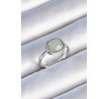 Pirinç Gümüş Renk Yeşil Kare Mineli Kadın Yüzük - TJ-BYK3473