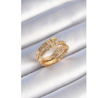 Pirinç Gold Renk Zirkon Taşlı Yılan Model Kadın Yüzük - TJ-BYK3474