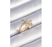 Pirinç Gold Renk Zirkon Taşlı Çiçek Model Kadın Yüzük - TJ-BYK3478