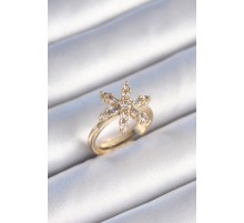 Pirinç Gold Renk Zirkon Taşlı Çiçek Model Kadın Yüzük - TJ-BYK3478