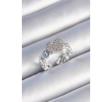 Pirinç Gümüş Renk Zincir Kordon Zirkon Taşlı Kalp Model Kadın Yüzük - TJ-BYK3484