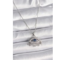 316L Çelik Gümüş Renk Zincir Zirkon Taşlı Göz Model Kadın Kolye - TJ-BKO9564