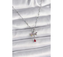 316L Çelik Gümüş Renk Zincir Renkli Zirkon Taşlı Yusufçuk Model Kadın Kolye - TJ-BKO9568