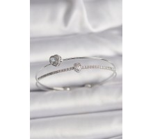 Pirinç Gümüş Renk Zirkon Taşlı Kalp Model Kadın Bileklik - TJ-BB6537