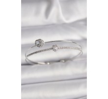 Pirinç Gümüş Renk Zirkon Taşlı Kalp Model Kadın Bileklik - TJ-BB6537