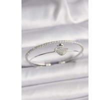 Pirinç Gümüş Renk Zirkon Taşlı Kuğu Model Kadın Bileklik - TJ-BB6541