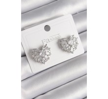 Pirinç Gümüş Renk Zirkon Taşlı Kalp Model Kadın Küpe - TJ-BKP9749