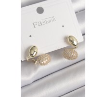 Pirinç Gold Renk Zirkon Taşlı Bombeli Model Kadın Küpe - TJ-BKP9754