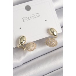 Pirinç Gold Renk Zirkon Taşlı Bombeli Model Kadın Küpe TJ-BKP9754