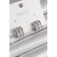 Pirinç Gümüş Renk Çift Sıra Zirkon Taşlı Kadın Küpe TJ-BKP9755