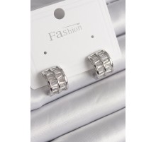 Pirinç Gümüş Renk Çift Sıra Zirkon Taşlı Kadın Küpe - TJ-BKP9755