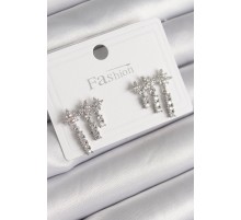 Pirinç Gümüş Renk Zirkon Taşlı 3'Lü Sallantı Yıldız Model Kadın Küpe - TJ-BKP9757