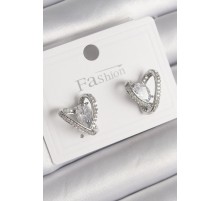 Pirinç Gümüş Renk Zirkon Taşlı Kalp Model Kadın Küpe - TJ-BKP9759