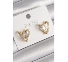 Pirinç Gold Renk Zirkon Taşlı Kalp Model Kadın Küpe - TJ-BKP9760