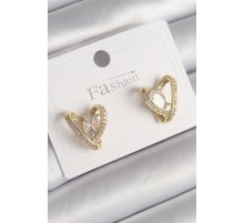 Pirinç Gold Renk Zirkon Taşlı Kalp Model Kadın Küpe - TJ-BKP9760