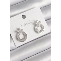 Pirinç Gümüş Renk Zirkon Taşlı Halka Model Çiçek Figür Kadın Küpe TJ-BKP9761