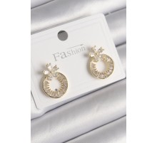 Pirinç Gold Renk Zirkon Taşlı Halka Model Çiçek Figür Kadın Küpe - TJ-BKP9762