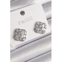 Pirinç Gümüş Renk Zirkon Taşlı Yonca Model Kadın Küpe TJ-BKP9763