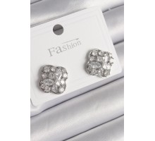 Pirinç Gümüş Renk Zirkon Taşlı Yonca Model Kadın Küpe - TJ-BKP9763