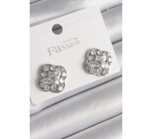 Pirinç Gümüş Renk Zirkon Taşlı Yonca Model Kadın Küpe - TJ-BKP9763