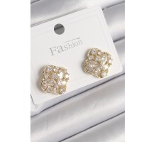 Pirinç Gold Renk Zirkon Taşlı Yonca Model Kadın Küpe - TJ-BKP9764