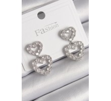 Pirinç Gümüş Renk Zirkon Taşlı Sallantı Kalp Model Kadın Küpe - TJ-BKP9765