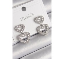 Pirinç Gümüş Renk Zirkon Taşlı Sallantı Kalp Model Kadın Küpe - TJ-BKP9765