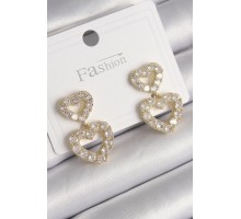 Pirinç Gold Renk Zirkon Taşlı Sallantı Kalp Model Kadın Küpe - TJ-BKP9766