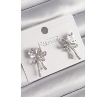 Pirinç Gümüş Renk Zirkon Taşlı Kurdele Model Kadın Küpe - TJ-BKP9775