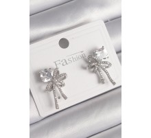 Pirinç Gümüş Renk Zirkon Taşlı Kurdele Model Kadın Küpe - TJ-BKP9775