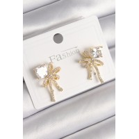 Pirinç Gold Renk Zirkon Taşlı Kurdele Model Kadın Küpe TJ-BKP9776
