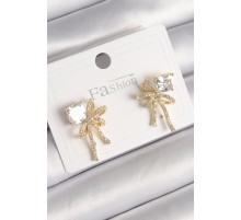 Pirinç Gold Renk Zirkon Taşlı Kurdele Model Kadın Küpe - TJ-BKP9776