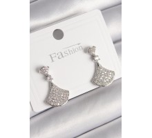 Pirinç Gümüş Renk Zirkon Taşlı Motif Model Kadın Küpe - TJ-BKP9777