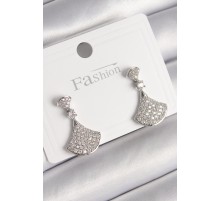 Pirinç Gümüş Renk Zirkon Taşlı Motif Model Kadın Küpe - TJ-BKP9777