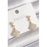 Pirinç Gold Renk Zirkon Taşlı Motif Model Kadın Küpe TJ-BKP9778