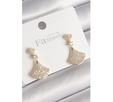Pirinç Gold Renk Zirkon Taşlı Motif Model Kadın Küpe - TJ-BKP9778