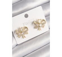 Pirinç Gold Renk Zirkon Taşlı Fiyonk Model Kadın Küpe - TJ-BKP9780