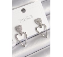 Pirinç Gümüş Renk Zirkon Taşlı Kalp Model Kadın Küpe - TJ-BKP9781