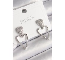 Pirinç Gümüş Renk Zirkon Taşlı Kalp Model Kadın Küpe - TJ-BKP9781